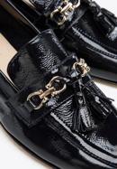 Patent leather moccasins with chain strap with tassel detail, dark navy blue, 96-D-106-1-36, Photo 6