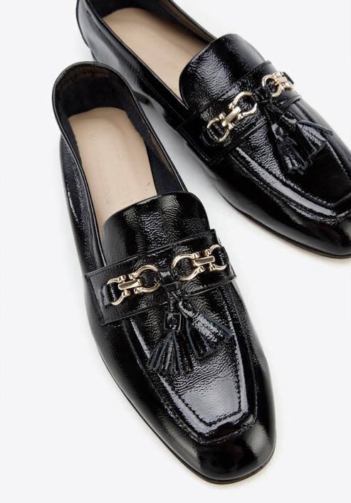 Patent leather moccasins with chain strap with tassel detail, black, 96-D-106-N-36, Photo 8