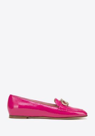 Women's patent leather moccasins with decorative buckle, pink, 98-D-106-9-38_5, Photo 1