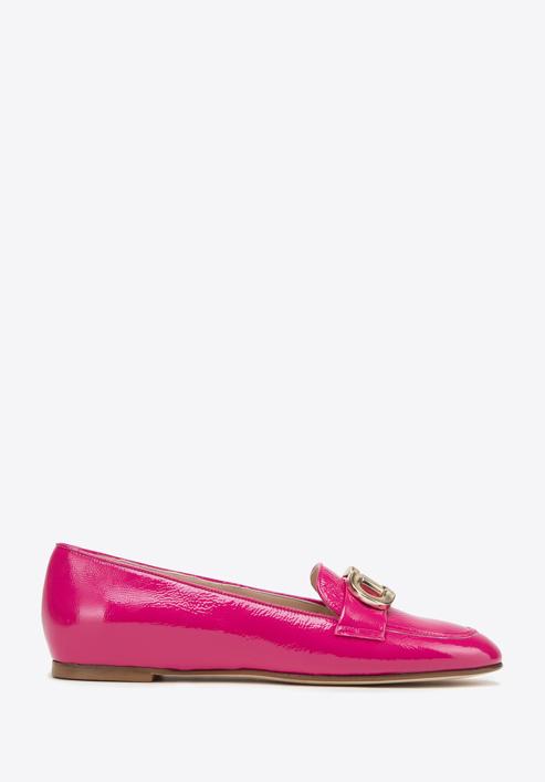 Women's patent leather moccasins with decorative buckle, pink, 98-D-106-1-38, Photo 1