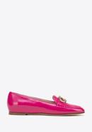 Women's patent leather moccasins with decorative buckle, pink, 98-D-106-1-40, Photo 1