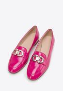 Women's patent leather moccasins with decorative buckle, pink, 98-D-106-9-35, Photo 2