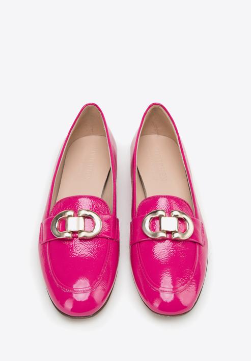 Women's patent leather moccasins with decorative buckle, pink, 98-D-106-9-37, Photo 3
