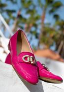 Women's patent leather moccasins with decorative buckle, pink, 98-D-106-9-35, Photo 32