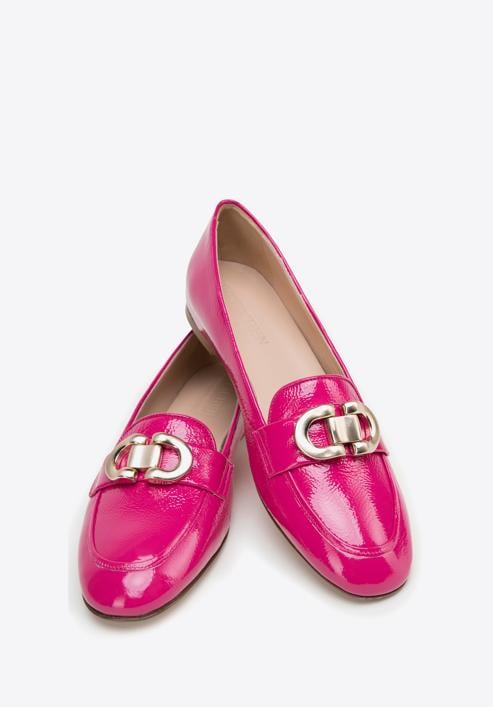 Women's patent leather moccasins with decorative buckle, pink, 98-D-106-9-41, Photo 4