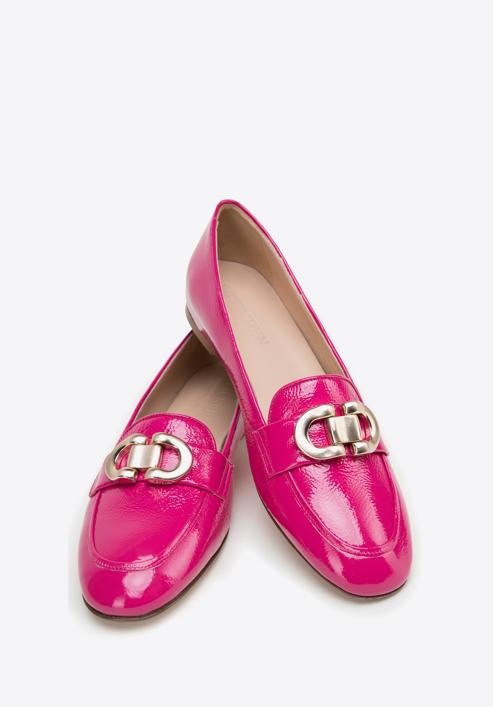Women's patent leather moccasins with decorative buckle, pink, 98-D-106-9-38, Photo 4