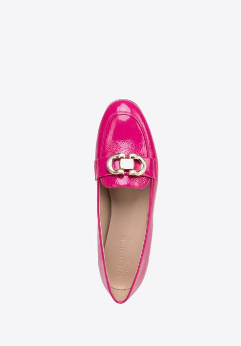 Women's patent leather moccasins with decorative buckle, pink, 98-D-106-9-41, Photo 6