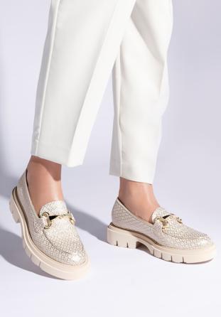 Women's leather moccasins, beige-gold, 96-D-103-9-39, Photo 1