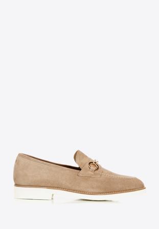 Suede loafers with a white sole, beige, 92-D-120-9-41, Photo 1