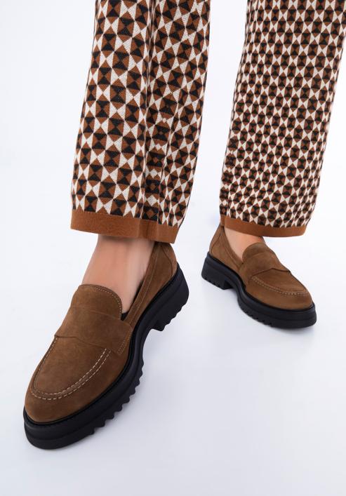 Women's suede platform loafers, brown, 97-D-303-4-39, Photo 15