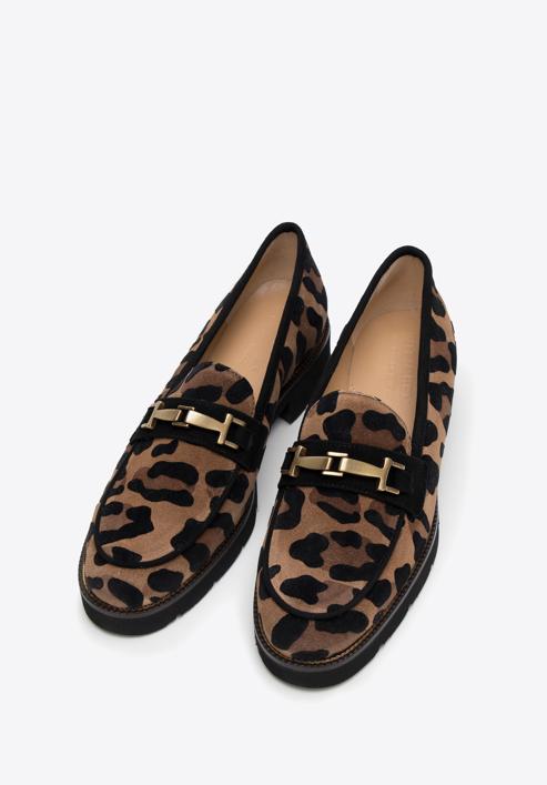 Women's leopard-print suede loafers with a gleaming buckle, brown-black, 98-D-100-1-40, Photo 2