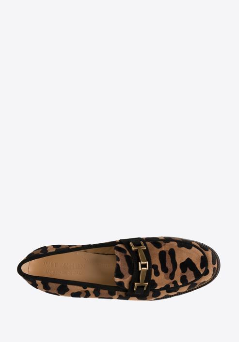 Women's leopard-print suede loafers with a gleaming buckle, brown-black, 98-D-100-1-35, Photo 5