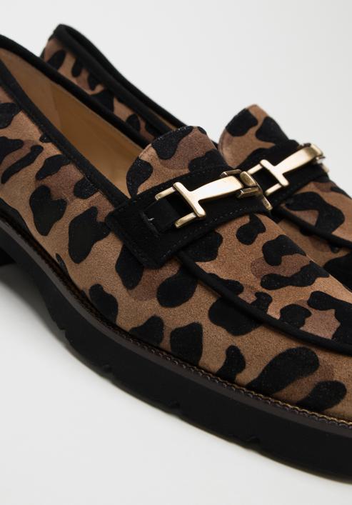Women's leopard-print suede loafers with a gleaming buckle, brown-black, 98-D-100-1-35, Photo 7