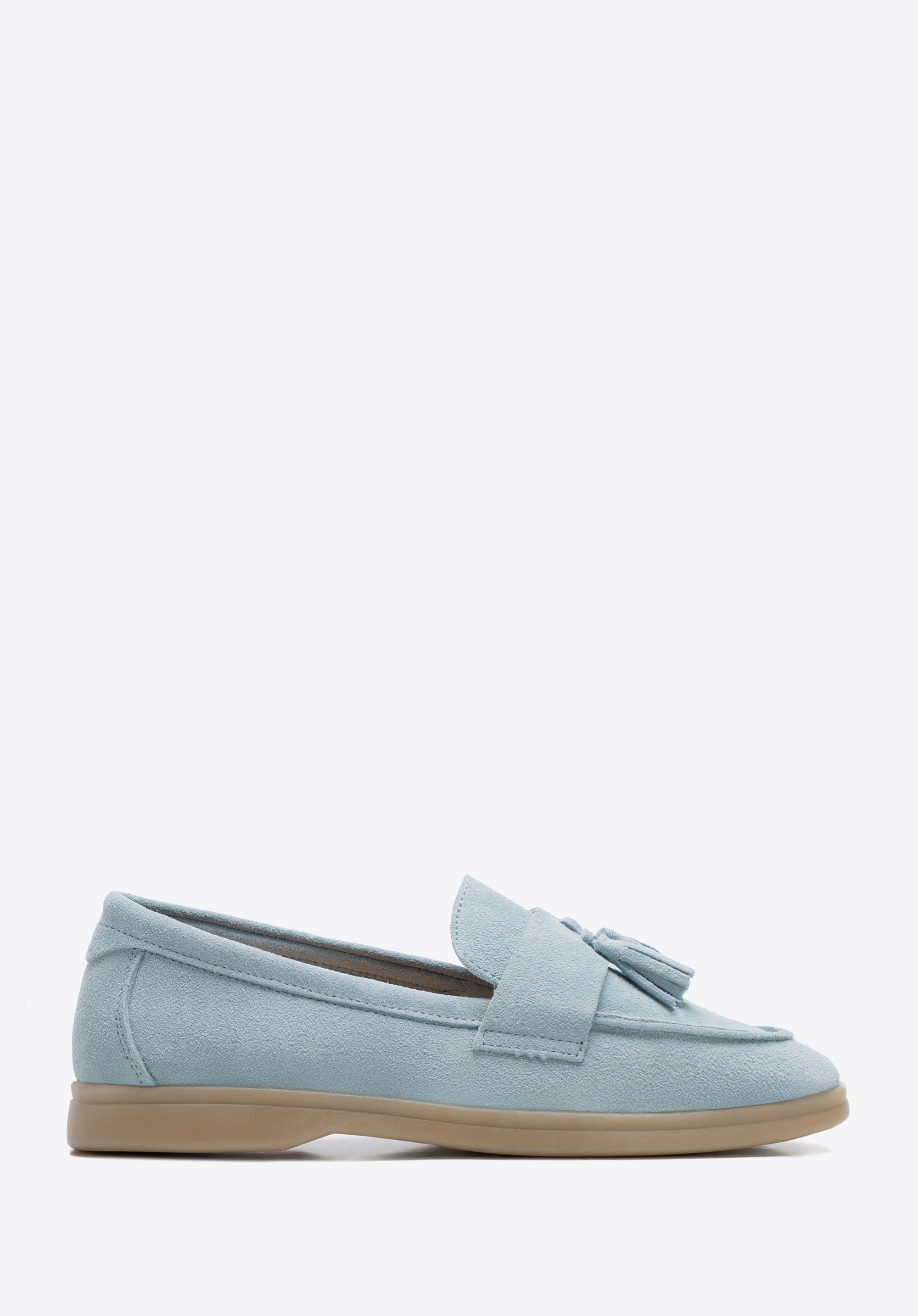 Women's suede moccasins with a tassel, blue, 100-D-402-7-39, Photo 1