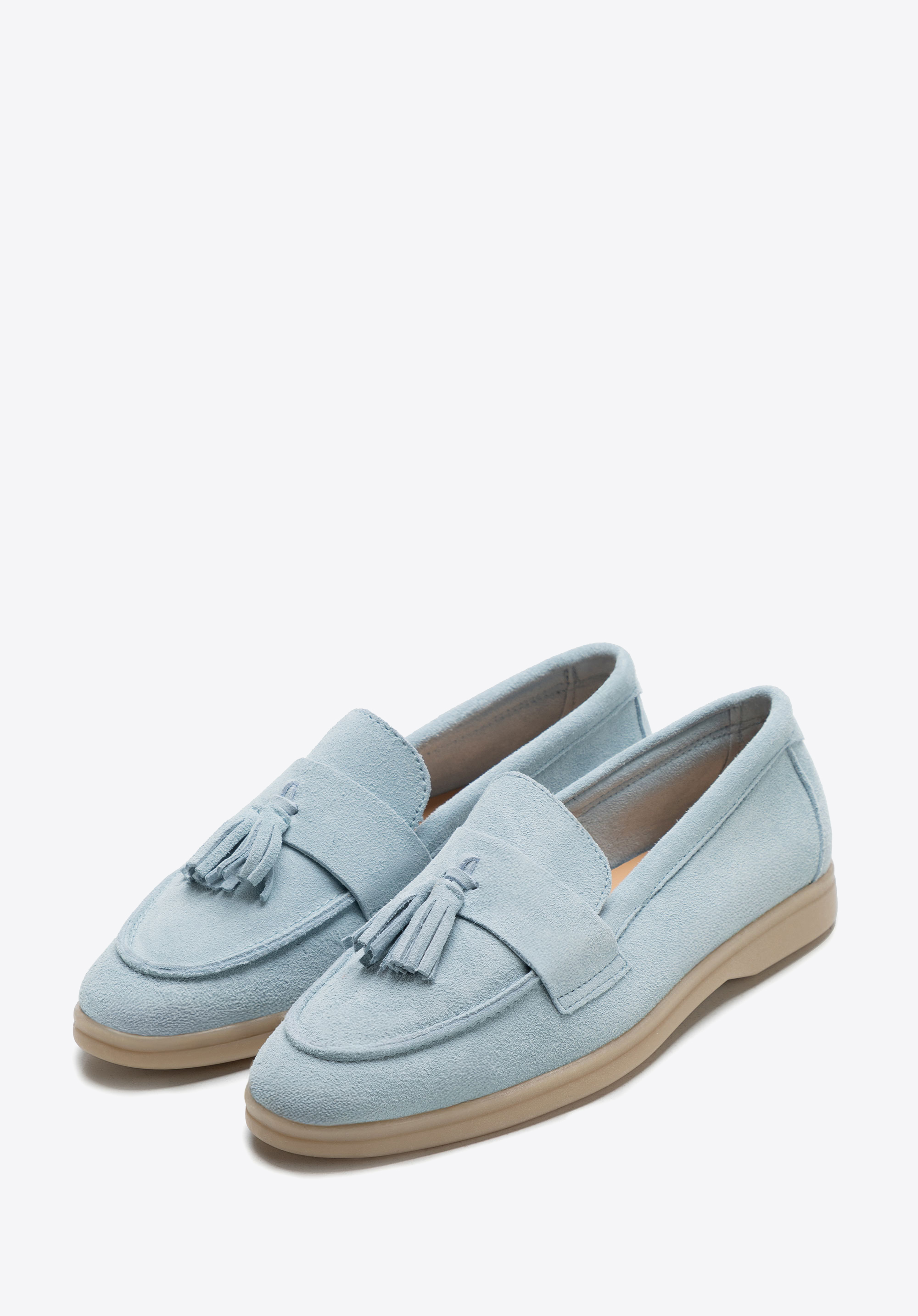 Women's suede moccasins with a tassel, blue, 100-D-402-7-39, Photo 1