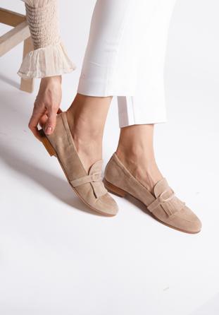 Women's suede loafers with fringe detailing, beige, 92-D-115-9-36, Photo 1