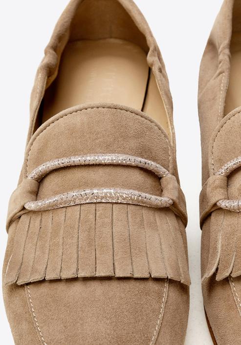 Women's suede loafers with fringe detailing, beige, 92-D-115-9-36, Photo 8