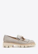 Women's suede moccasins with fringe and buckle detail, grey, 98-D-104-4-35, Photo 1