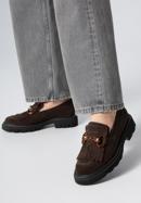 Women's suede moccasins with fringe and buckle detail, brown, 98-D-104-4-38_5, Photo 15