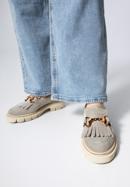 Women's suede moccasins with fringe and buckle detail, grey, 98-D-104-4-38_5, Photo 15