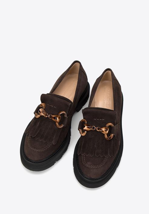 Women's suede moccasins with fringe and buckle detail, brown, 98-D-104-4-37, Photo 2