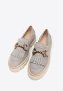 Women's suede moccasins with fringe and buckle detail, grey, 98-D-104-Z-37, Photo 2