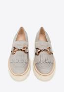 Women's suede moccasins with fringe and buckle detail, grey, 98-D-104-Z-38_5, Photo 3