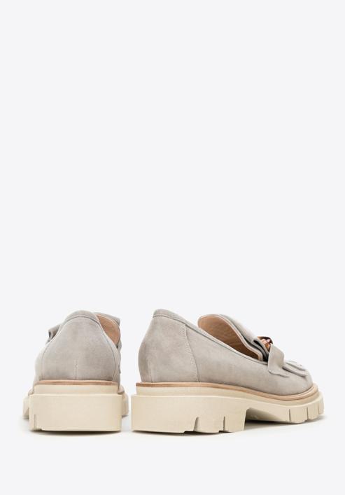 Women's suede moccasins with fringe and buckle detail, grey, 98-D-104-4-37_5, Photo 4