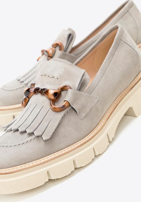 Women's suede moccasins with fringe and buckle detail, grey, 98-D-104-4-38, Photo 8