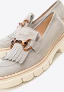 Women's suede moccasins with fringe and buckle detail, grey, 98-D-104-Z-39_5, Photo 8