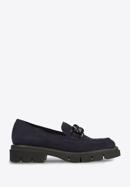 Suede moccasins with chain strap, navy blue, 95-D-105-Z-37, Photo 1