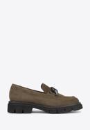 Suede moccasins with chain strap, green, 95-D-105-Z-41, Photo 1