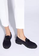 Suede moccasins with chain strap, navy blue, 95-D-105-Z-35, Photo 15