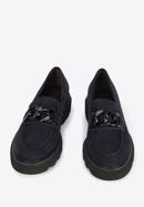 Suede moccasins with chain strap, navy blue, 95-D-105-Z-35, Photo 2