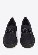 Suede moccasins with chain strap, navy blue, 95-D-105-Z-35, Photo 3