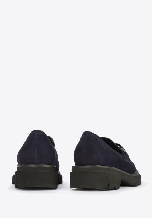 Suede moccasins with chain strap, navy blue, 95-D-105-Z-35, Photo 4