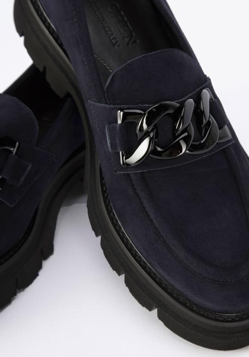 Suede moccasins with chain strap, navy blue, 95-D-105-Z-35, Photo 7