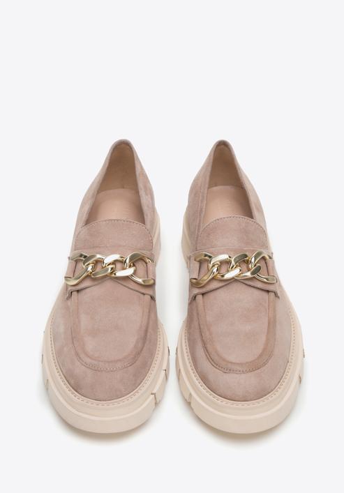 Women's suede platform chain strap loafers, beige, 98-D-102-6-40, Photo 3