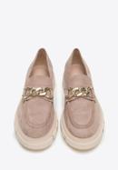 Women's suede platform chain strap loafers, beige, 98-D-102-6-37_5, Photo 3
