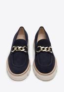 Women's suede platform chain strap loafers, navy blue, 98-D-102-9-39, Photo 3