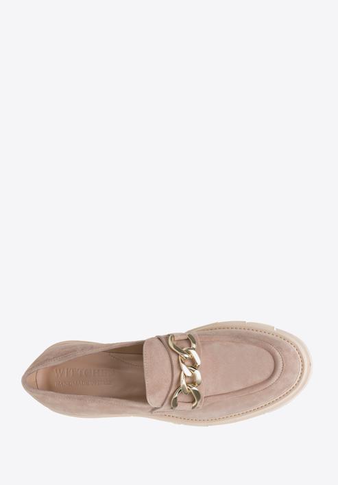 Women's suede platform chain strap loafers, beige, 98-D-102-6-41, Photo 5