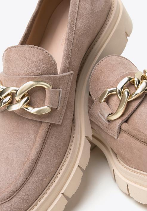 Women's suede platform chain strap loafers, beige, 98-D-102-6-40, Photo 7