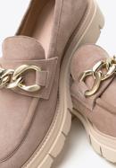 Women's suede platform chain strap loafers, beige, 98-D-102-6-36, Photo 7