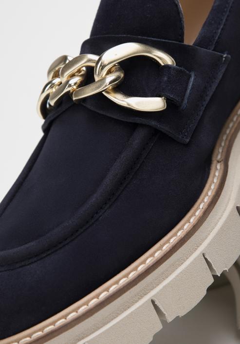 Women's suede platform chain strap loafers, navy blue, 98-D-102-N-38_5, Photo 7