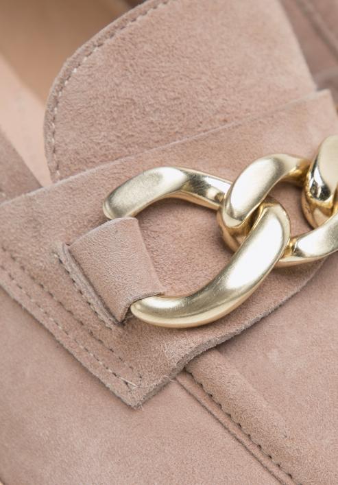 Women's suede platform chain strap loafers, beige, 98-D-102-N-40, Photo 8