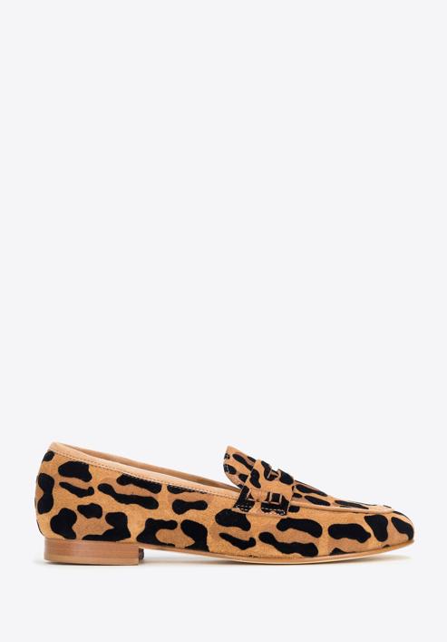 Women's leopard print suede moccasins, brown-black, 98-D-101-1-36, Photo 1