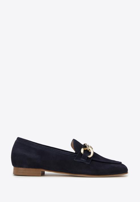 Suede moccasins with chain strap, navy blue, 98-D-101-6-41, Photo 1