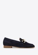 Suede moccasins with chain strap, navy blue, 98-D-101-6-41, Photo 1