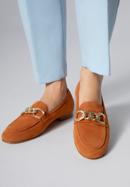 Suede moccasins with chain strap, brick red, 98-D-101-9-40, Photo 15