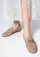 Suede moccasins with chain strap, beige, 98-D-101-6-36, Photo 15